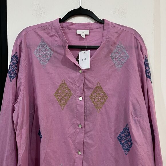 NWT J Jill Camellia Button Front Embroidered Tunic Top Size 2X - Picture 2 of 6